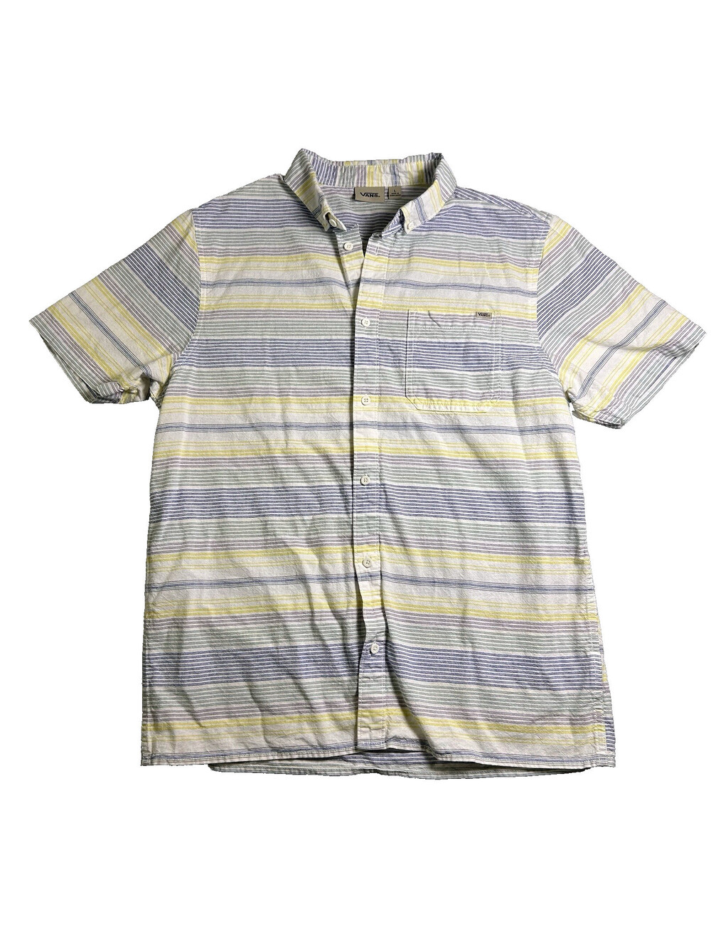 Vans Button Up Linen Shirt Mens Large Striped Skater Preppy Classic Elevated